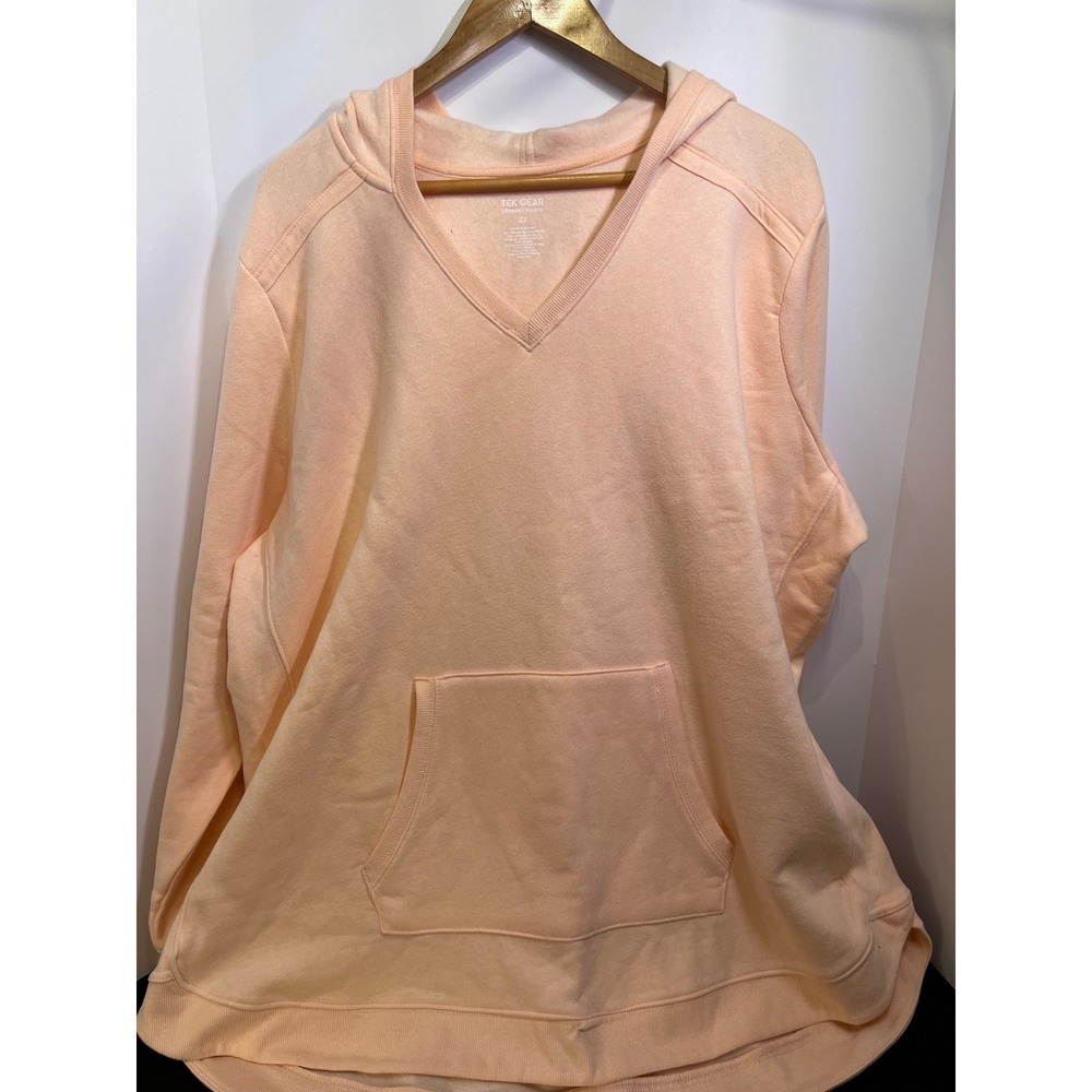Tek Gear Ultrasoft Fleece V-Neck Hoodie Peach Apricot Thumbhole Pullover 3X